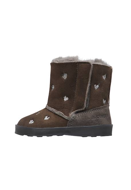 Bottines bébé fille en daim kurl, broderies cœurs Anthracite-noir+Rose-marron 3 - vertbaudet enfant 