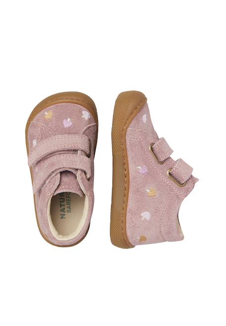 Chaussures barefoot fille en daim amur à scratch, broderies champignons Rose-rose clair 4 - vertbaudet enfant 