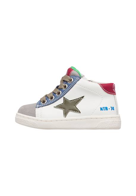 Baskets montantes garçon en cuir et daim pinn high à zip Blanc-gris-marine 3 - vertbaudet enfant 