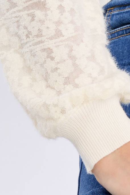 Pull en maille, manches fantaisie - fille Offwhite 4 - vertbaudet enfant 