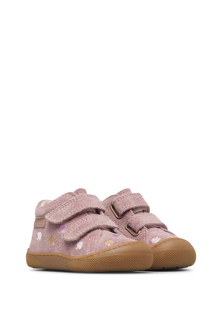 Chaussures barefoot fille en daim amur à scratch, broderies champignons Rose-rose clair 2 - vertbaudet enfant 
