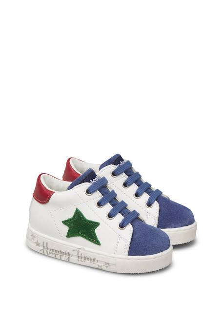 Baskets bébé en cuir et daim sasha Blanc-bleu clair+Blanc-rose 2 - vertbaudet enfant 