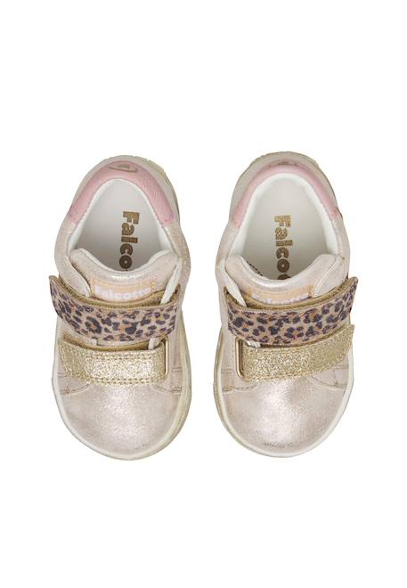 Baskets bébé fille en cuir et tissu geordi 3 à scratch Platine-marron 4 - vertbaudet enfant 
