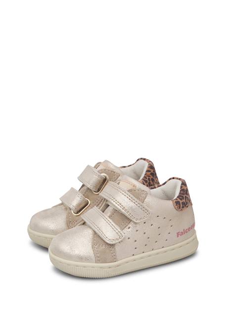 Baskets bébé fille en cuir et daim kiner à scratch Platine-beige 5 - vertbaudet enfant 