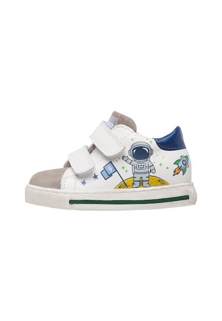 Baskets bébé garçon en cuir et daim jalip à scratch Blanc-gris+Blanc-vert 3 - vertbaudet enfant 