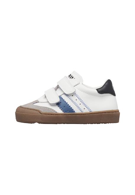 Baskets enfant en cuir et daim riby à scratch Blanc-gris-bleu+Blanc-gris-rose poudré 3 - vertbaudet enfant 