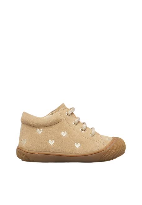 Chaussures premiers pas bébé fille en daim cocoon, broderies cœurs Rose-violet+Sable-platine 6 - vertbaudet enfant 