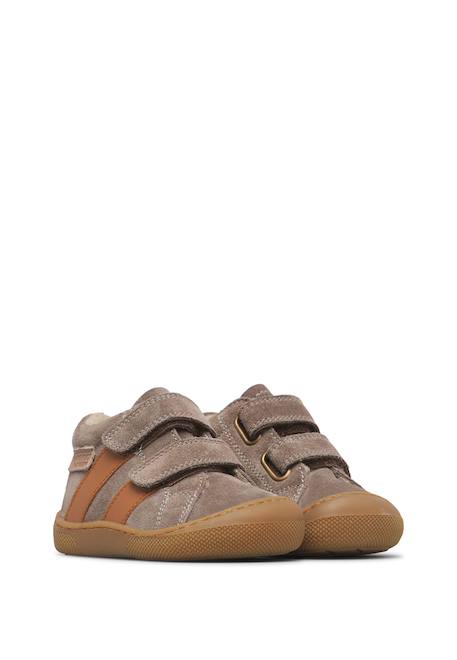 Chaussures barefoot bébé en cuir et daim sabby à scratch Cognac-gris foncé+Marron-vert olive+Rose poudré-rose 2 - vertbaudet enfant 