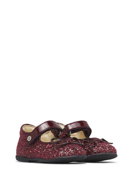 Ballerines bébé fille en vernis et tissu pailleté ballet Bordeaux 2 - vertbaudet enfant 