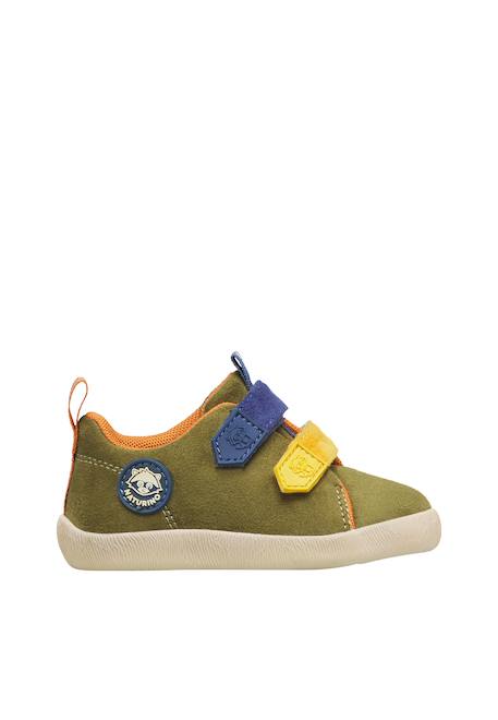 Baskets garçon en simili cuir yompy à scratch Kaki-bleu 1 - vertbaudet enfant 