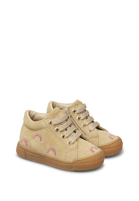 Baskets bébé fille en daim snopes à zip, broderies arc-en-ciel Beige-marron 2 - vertbaudet enfant 