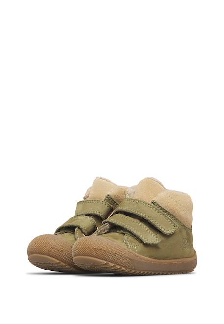 Bottines bébé en cuir et daim rabek à scratch Kaki-sable+Magnolia-violet+Marron-cognac 5 - vertbaudet enfant 