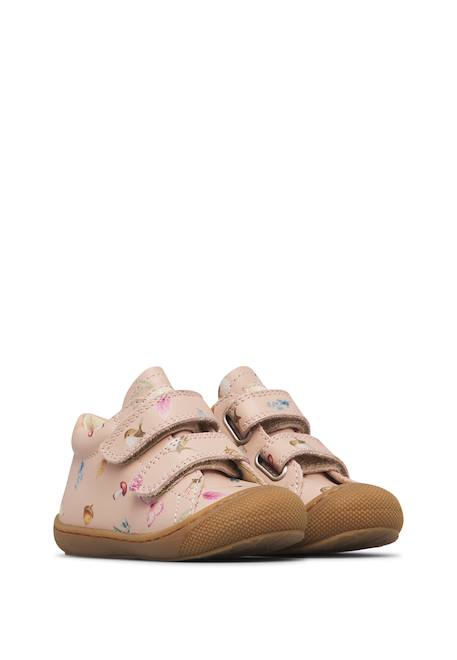 Chaussures premiers pas bébé fille en cuir cocoon à scratch Rose poudré-marron 2 - vertbaudet enfant 