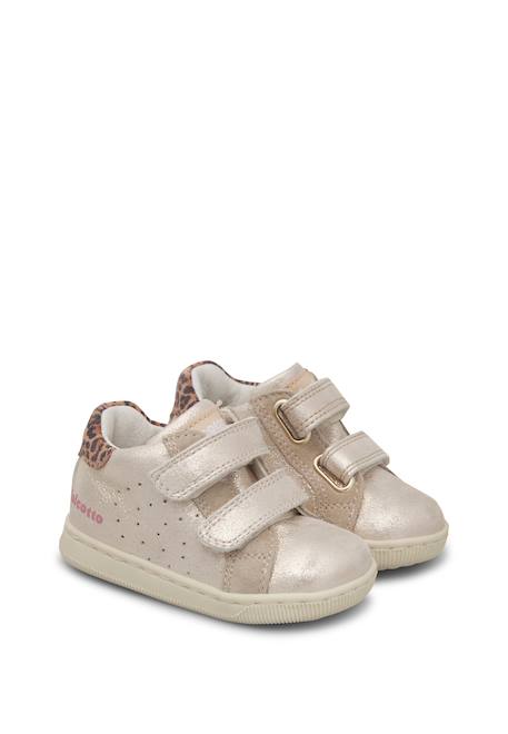 Baskets bébé fille en cuir et daim kiner à scratch Platine-beige 2 - vertbaudet enfant 