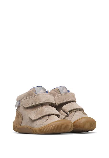 Bottines barefoot garçon en daim spinni à scratch, imperméables Gris tourterelle-marron clair+Marine-bleu 2 - vertbaudet enfant 
