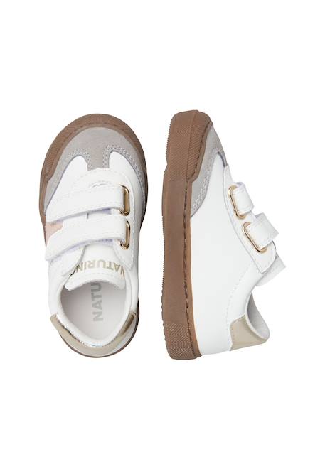 Baskets enfant en cuir et daim riby à scratch Blanc-gris-bleu+Blanc-gris-rose poudré 9 - vertbaudet enfant 