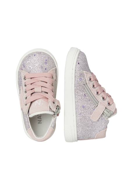 Baskets montantes fille en daim et tissu pailleté pinn high à zip Argent-rose poudré 4 - vertbaudet enfant 