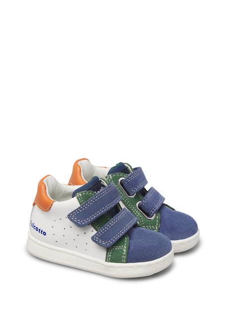 Baskets bébé en cuir et daim kiner à scratch Blanc crème-rose poudré+Blanc-bleu clair-vert+Gris-rouge 7 - vertbaudet enfant 