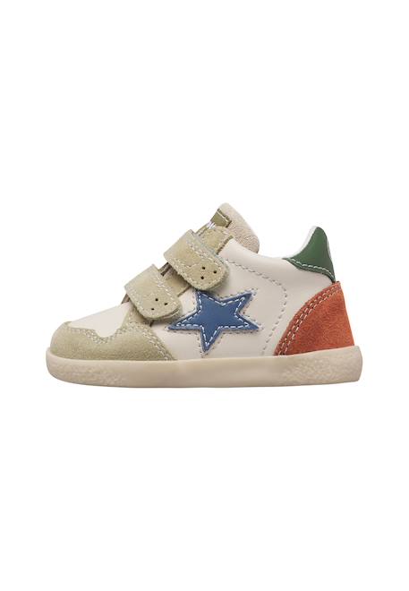Baskets montantes garçon en cuir et daim alnoite high 2 à scratch Blanc-bleu+Gris-citrouille+Vert-bleu ciel 13 - vertbaudet enfant 
