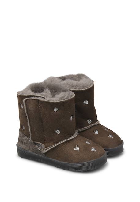 Bottines bébé fille en daim kurl, broderies cœurs Anthracite-noir+Rose-marron 2 - vertbaudet enfant 