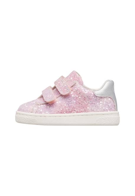 Baskets bébé fille en tissu hasselt 2 à scratch, avec paillettes Rose-blanc-argenté 3 - vertbaudet enfant 