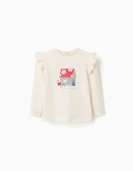 T-shirt en coton à manches longues avec imprimé maison Blanc 1 - vertbaudet enfant 