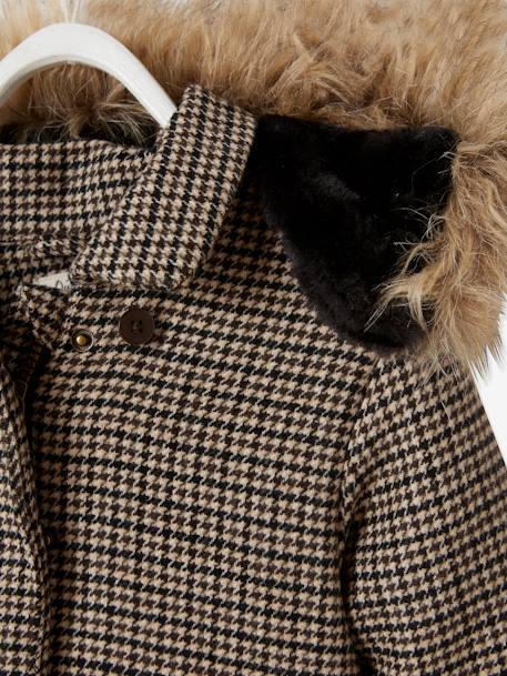 Manteau fille à capuche amovible carreaux taupe 8 - vertbaudet enfant 