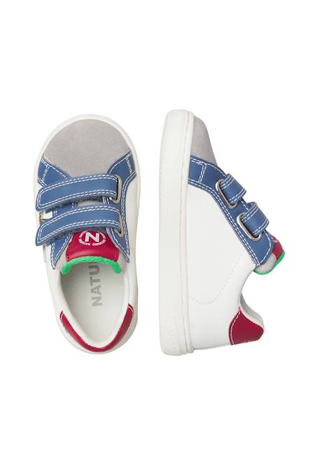 Baskets bébé garçon en cuir et daim pinn à scratch Blanc-gris-bleu+Gris-bleu-vert olive 4 - vertbaudet enfant 
