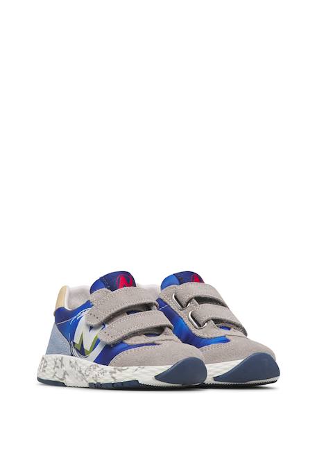 Baskets garçon en cuir et tissu jesko 2 à scratch Gris-blanc-bleu clair 2 - vertbaudet enfant 