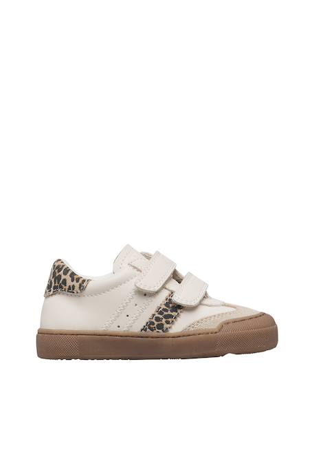 Baskets bébé fille en cuir et daim riby à scratch Blanc-beige-marron 1 - vertbaudet enfant 