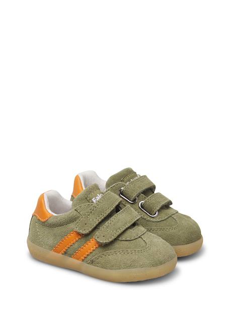 Baskets enfant en cuir et daim vimby à scratch Kaki-orange+Rose poudré-blanc 2 - vertbaudet enfant 