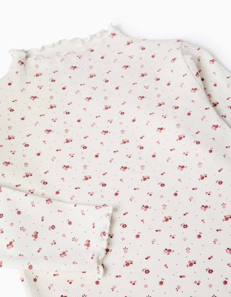 T-shirt à manches longues côtelé avec motif floral Blanc 3 - vertbaudet enfant 