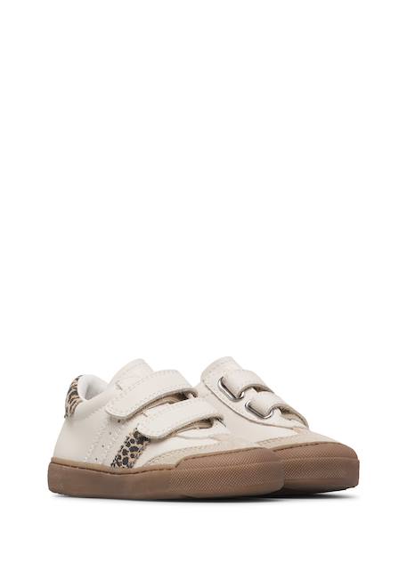 Baskets fille en cuir et daim riby à scratch Blanc-beige-marron 2 - vertbaudet enfant 