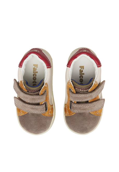 Baskets bébé en cuir et daim kiner à scratch Blanc crème-rose poudré+Blanc-bleu clair-vert+Gris-rouge 14 - vertbaudet enfant 