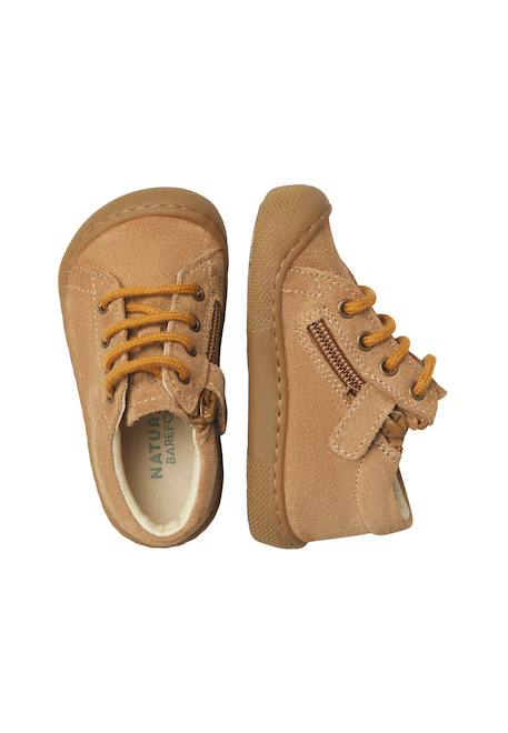 Chaussures premiers pas barefoot bébé garçon en daim amur à zip Marron-jaune ocre 4 - vertbaudet enfant 