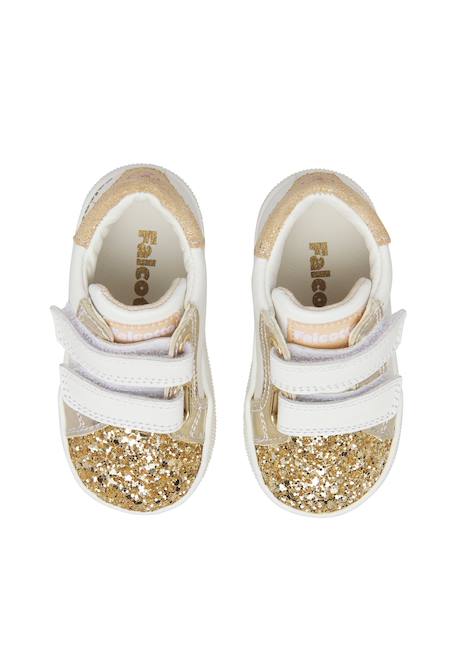 Baskets fille en cuir et tissu kiner à scratch Blanc-platine 4 - vertbaudet enfant 