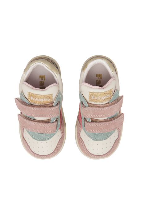 Baskets bébé fille en cuir et daim klip 4 à scratch Rose-platine 4 - vertbaudet enfant 