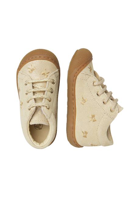 Chaussures premiers pas bébé fille en daim cocoon, broderies nœuds Platine-cognac 4 - vertbaudet enfant 