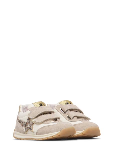 Baskets fille en daim et tissu technique crumi à scratch Blanc-beige-platine 2 - vertbaudet enfant 