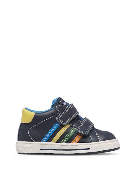 Baskets bébé garçon en cuir truby à scratch Bleu-jaune 1 - vertbaudet enfant 