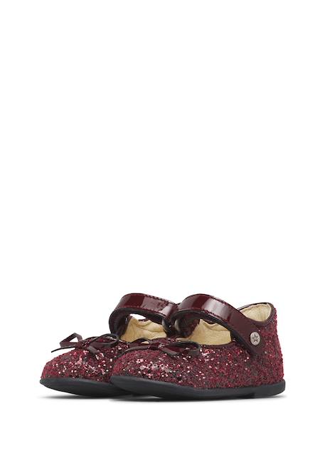 Ballerines bébé fille en vernis et tissu pailleté ballet Bordeaux 5 - vertbaudet enfant 