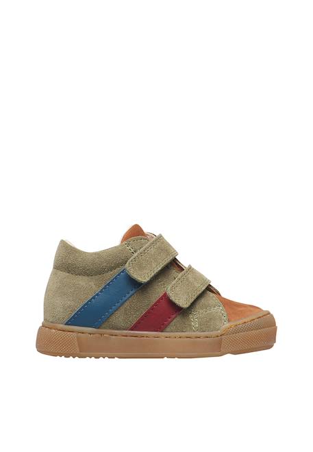 Baskets bébé garçon en cuir et daim gazer à scratch Marron-anthracite+Marron-vert 6 - vertbaudet enfant 