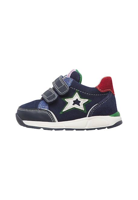 Baskets garçon en cuir et daim nuppi à scratch Bleu marine-rouge 3 - vertbaudet enfant 