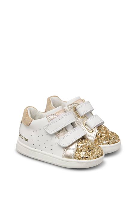 Baskets fille en cuir et tissu kiner à scratch Blanc-platine 2 - vertbaudet enfant 