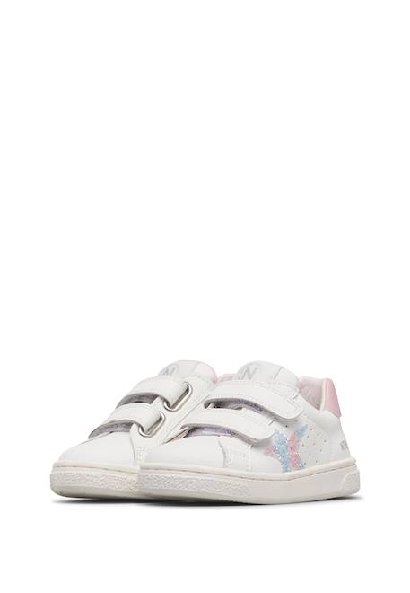 Baskets fille en cuir et tissu pailleté pinn à scratch Blanc-rose 5 - vertbaudet enfant 