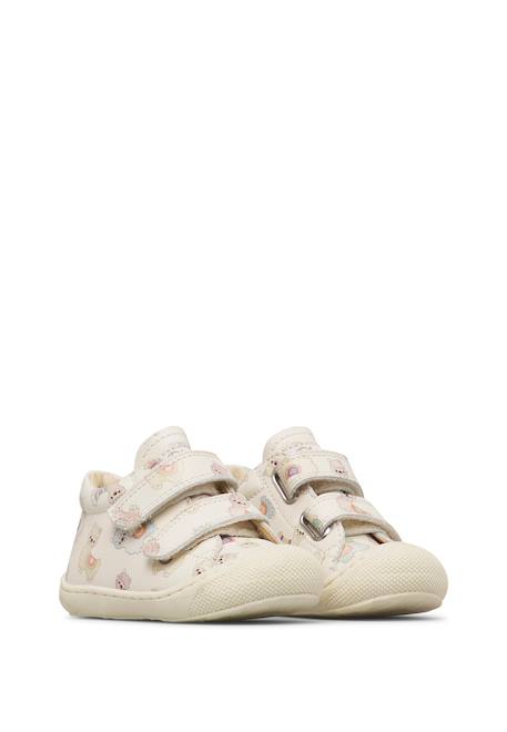 Chaussures premiers pas bébé fille en cuir cocoon à scratch Blanc crème-céleste 2 - vertbaudet enfant 