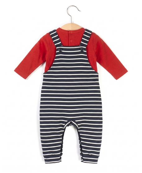 Ensemble salopette + haut 100% coton bébé garçon Marine raye naturel 2 - vertbaudet enfant 