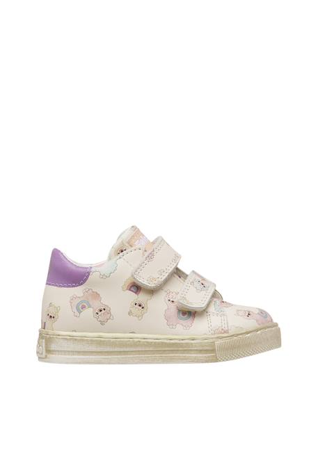 Baskets bébé fille en cuir wompa à scratch Blanc-lilas 1 - vertbaudet enfant 