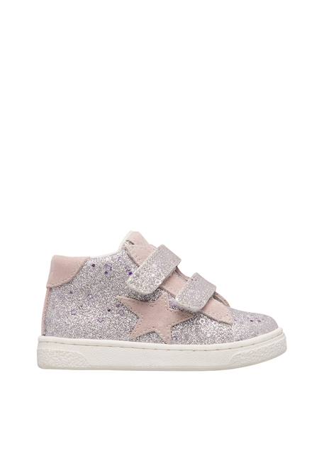Baskets montantes bébé fille en cuir et tissu pinn high à scratch Rose poudré-argent 1 - vertbaudet enfant 