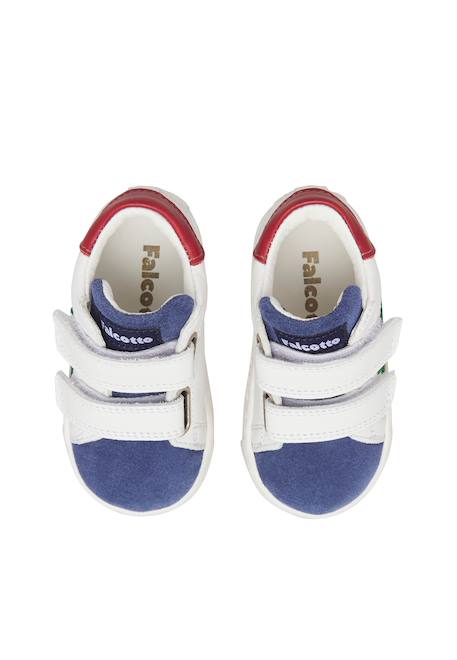 Baskets bébé en cuir et daim sasha à scratch Blanc-bleu clair+Blanc-rose 4 - vertbaudet enfant 